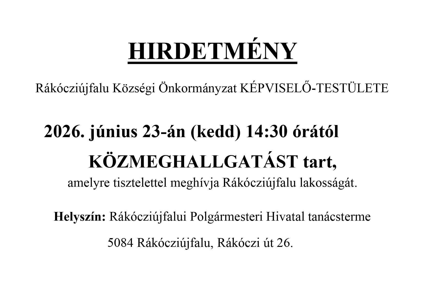 HIRDETMÉNY közmeghallgatás